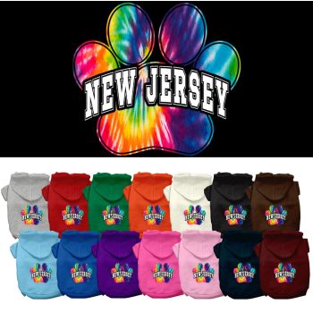Pet Dog & Cat Screen Printed Hoodie for Small to Medium Pets (Sizes XS-XL), "New Jersey Bright Tie Dye"