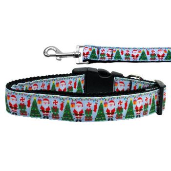 Christmas Pet Dog & Cat Nylon Collar or Leash, "Aqua Santa"