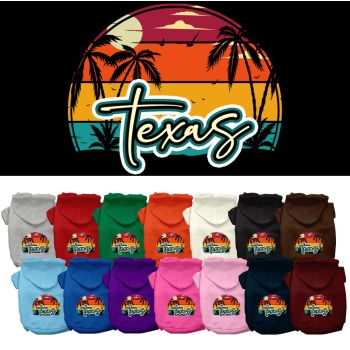 Pet Dog & Cat Screen Printed Hoodie for Medium to Large Pets (Sizes 2XL-6XL), "Texas Retro Beach Sunset"