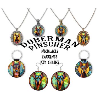 Doberman Pinscher Jewelry - Stained Glass Style Necklaces, Earrings and more!
