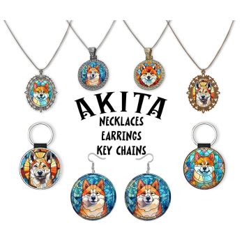 Akita Breed Jewelry - Stained Glass Style Necklaces, Earrings and more!