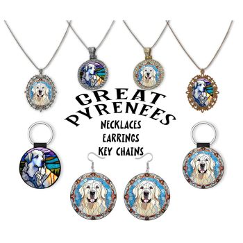 Great Pyrenees Jewelry - Stained Glass Style Necklaces, Earrings and more!