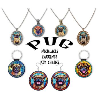 Pug Jewelry - Stained Glass Style Necklaces, Earrings and more!
