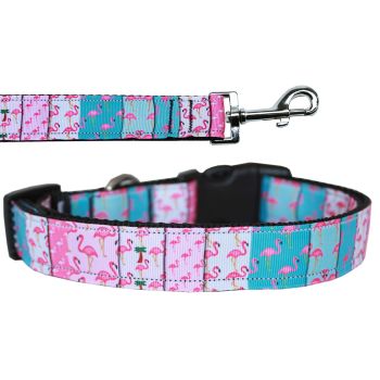 Pet Dog & Cat Nylon Collar or Leash, "Flamingo Fun"