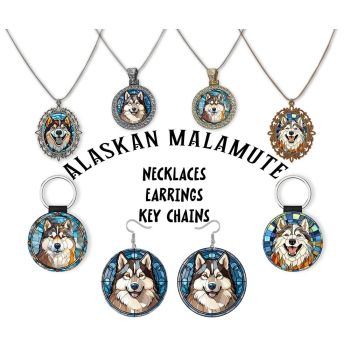 Alaskan Malamute Breed Jewelry - Stained Glass Style Necklaces, Earrings and more!