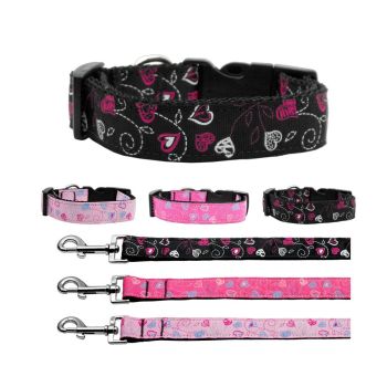 Pet Dog & Cat Nylon Collar or Leash, "Crazy Hearts"