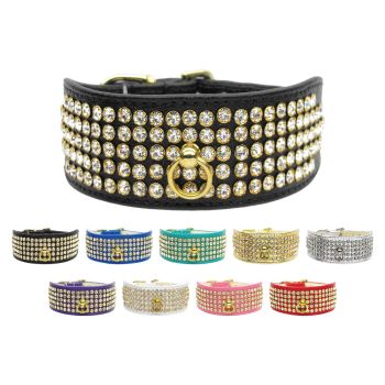 Dog, Puppy & Pet Collar, "Five Row Clear Crystal"
