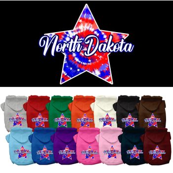 Pet Dog & Cat Screen Printed Hoodie for Medium to Large Pets (Sizes 2XL-6XL), "North Dakota Patriotic Tie Dye"