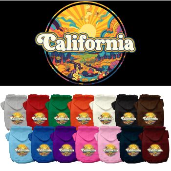 Pet Dog & Cat Screen Printed Hoodie for Medium to Large Pets (Sizes 2XL-6XL), "California Trippy Peaks"