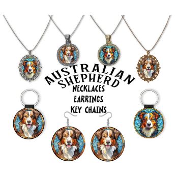 Australian Shepherd Breed Jewelry - Stained Glass Style Necklaces, Earrings and more!