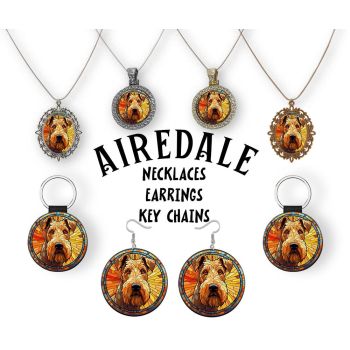 Airedale Breed Jewelry - Stained Glass Style Necklaces, Earrings and more!