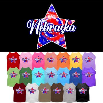 Pet Dog & Cat Screen Printed Shirt for Small to Medium Pets (Sizes XS-XL), "Nebraska Patriotic Tie Dye"