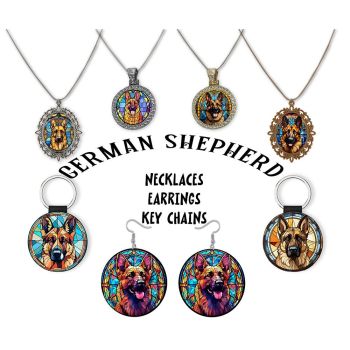 German Shepherd Jewelry - Stained Glass Style Necklaces, Earrings and more!