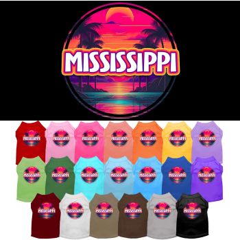Pet Dog & Cat Screen Printed Shirt for Small to Medium Pets (Sizes XS-XL), "Mississippi Neon Beach Sunset"