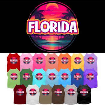 Pet Dog & Cat Screen Printed Shirt for Medium to Large Pets (Sizes 2XL-6XL), "Florida Neon Beach Sunset"