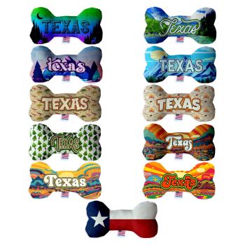 Pet & Dog Plush Bone Toys, "Texas Mountains" (Set 2 of 3 Texas State Toy Options, available in different pattern options!)