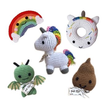 Knit Knacks Organic Cotton Pet & Dog Toys, "Magical Group" (Choose from: Unicorn, Poo, Donut, Rainbow or Dragon!)