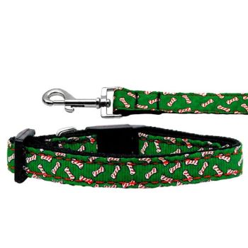 Christmas Pet Dog & Cat Nylon Collar or Leash, "Candy Cane Bones"