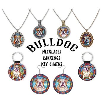English Bulldog Jewelry - Stained Glass Style Necklaces, Earrings and more!