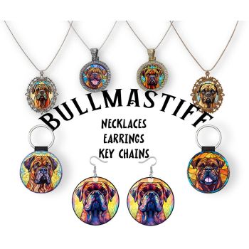 Bullmastiff Jewelry - Stained Glass Style Necklaces, Earrings and more!