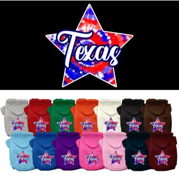Pet Dog & Cat Screen Printed Hoodie for Medium to Large Pets (Sizes 2XL-6XL), "Texas Patriotic Tie Dye"