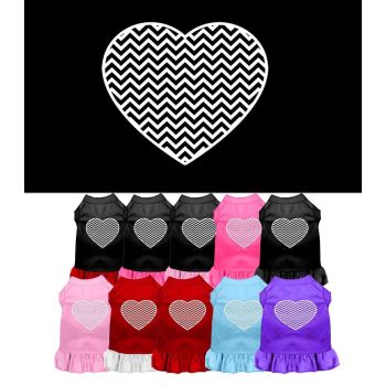 Pet Dog & Cat Dress Screen Printed, "Chevron Heart"