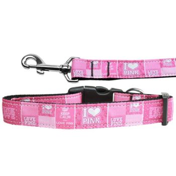Pet Dog & Cat Nylon Collar or Leash, "I Heart Pink"