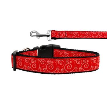 Pet Dog and Cat Nylon Collar or Leash, "Red & White Swirly"