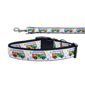 Pet Dog & Cat Nylon Collar or Leash, "Peace Bus"