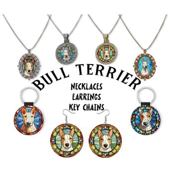 Bull Terrier Jewelry - Stained Glass Style Necklaces, Earrings and more!