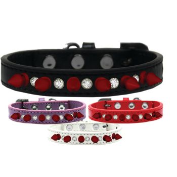 Pet and Dog Spike Collar, "Clear Crystals & Red Spikes”