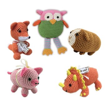 Knit Knacks Organic Cotton Pet, Dog Toys (Choose from: Pig, Fox, Owl, Guinea Pig or Triceratops)