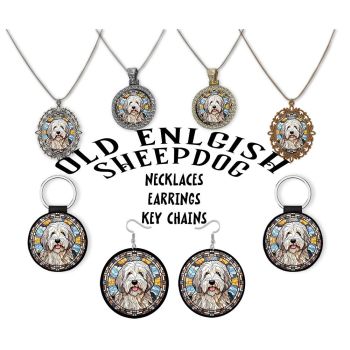 Old English Sheepdog Jewelry - Stained Glass Style Necklaces, Earrings and more!
