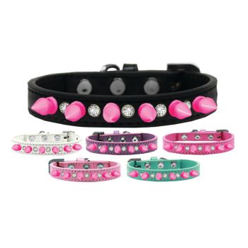 Pet and Dog Spike Collar, "Clear Crystals & Bright Pink Spikes”