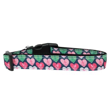 Pet Dog & Cat Nylon Collar or Leash, "Anchor Candy Hearts"
