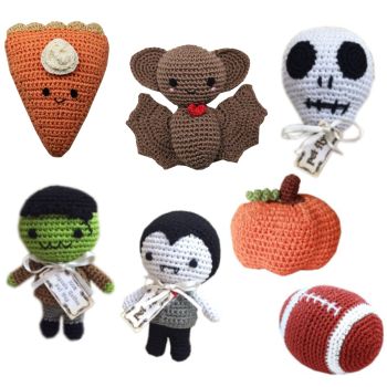 Knit Knacks Organic Cotton Pet& Dog Toys, "Fall Group" (Options: Football, Dracula, Bat Damon, Skully, Franky Monster, Pumpkin, Pumpkin Pie)