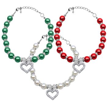 Christmas Heart & Pearl Dog, Cat and Pet Necklaces