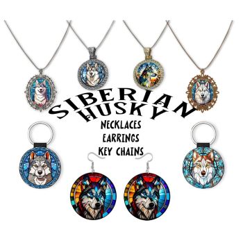 Siberian Husky Jewelry - Stained Glass Style Necklaces, Earrings and more!