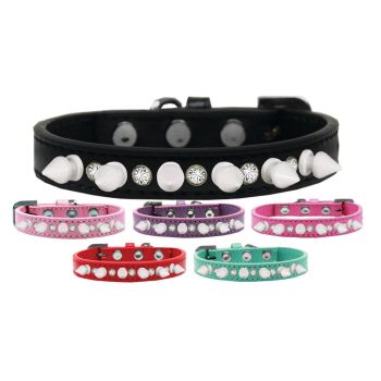 Pet and Dog Spike Collar, "Clear Crystals & White Spikes"�