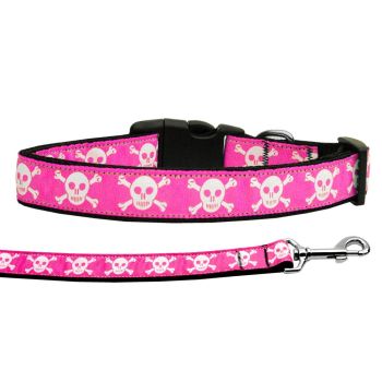 Pet Dog & Cat Nylon Collar or Leash, "Pink Skulls"