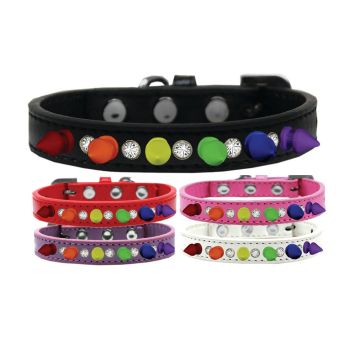 Pet and Dog Spike Collar, "Clear Crystals & Rainbow Spikes”