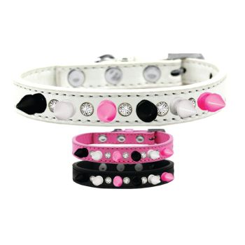Pet and Dog Spike Collar, "Clear Crystals & Black, White and Bright Pink Spikes”