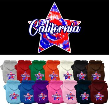 Pet Dog & Cat Screen Printed Hoodie for Small to Medium Pets (Sizes XS-XL), "California Patriotic Tie Dye"