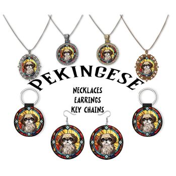 Pekingese Jewelry - Stained Glass Style Necklaces, Earrings and more!