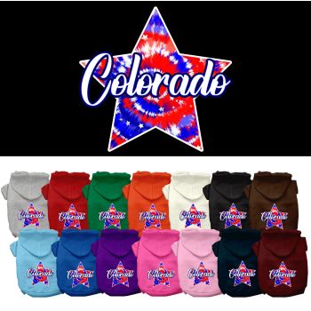 Pet Dog & Cat Screen Printed Hoodie for Small to Medium Pets (Sizes XS-XL), "Colorado Patriotic Tie Dye"