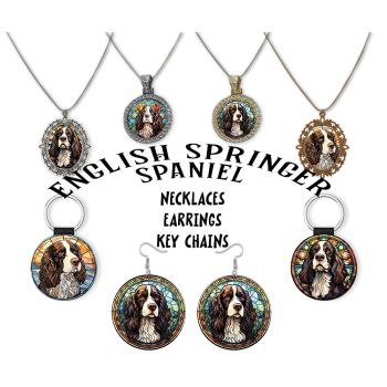 English Springer Spaniel Jewelry - Stained Glass Style Necklaces, Earrings and more!
