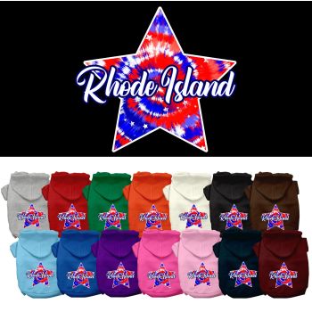 Pet Dog & Cat Screen Printed Hoodie for Small to Medium Pets (Sizes XS-XL), "Rhode Island Patriotic Tie Dye"