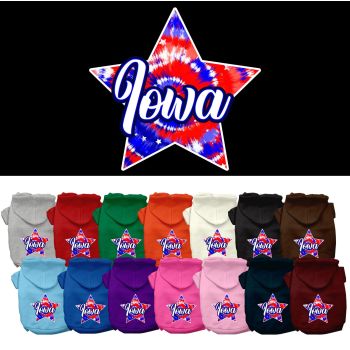 Pet Dog & Cat Screen Printed Hoodie for Medium to Large Pets (Sizes 2XL-6XL), "Iowa Patriotic Tie Dye"