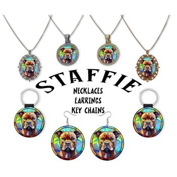 Staffordshire Bull Terrier, Staffie Jewelry - Stained Glass Style Necklaces, Earrings and more!