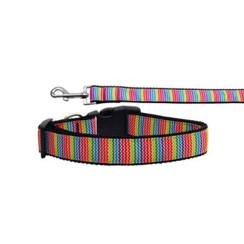 Pet Dog & Cat Nylon Collar or Leash, "Zigzaggy Rainbow"